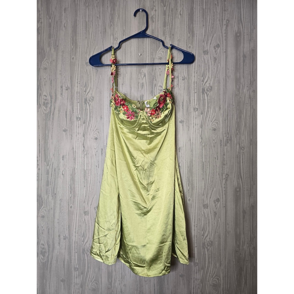 Princess Polly Kenzie Dress Womens 8 Green Floral Satin Bustier Mini Dress